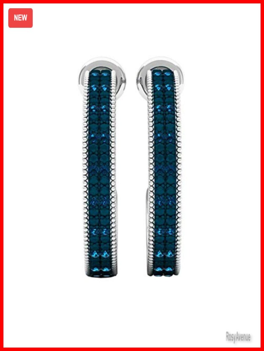 Sterling Silver Round Blue Diamond Huggie Hoop Earrings 0.10 ctw